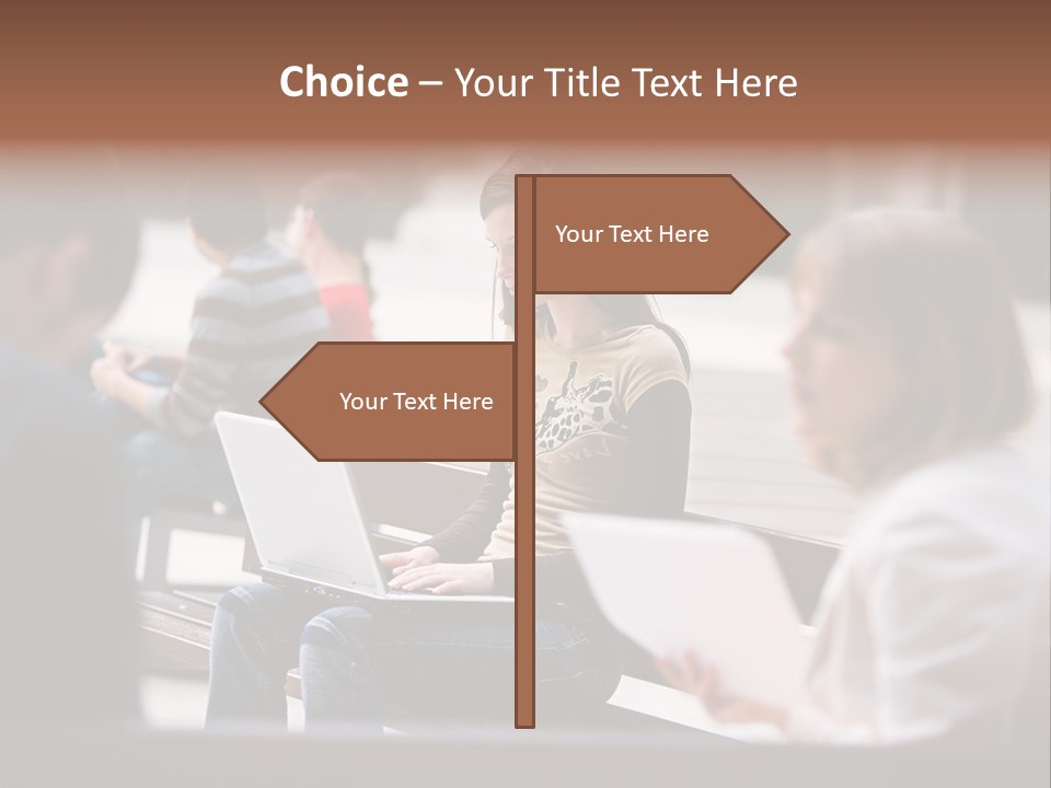 Beautiful Young Woman Working With Her Notebook Is Sitting Outdoors PowerPoint Template