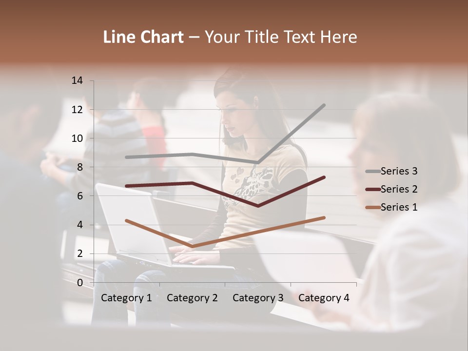 Beautiful Young Woman Working With Her Notebook Is Sitting Outdoors PowerPoint Template