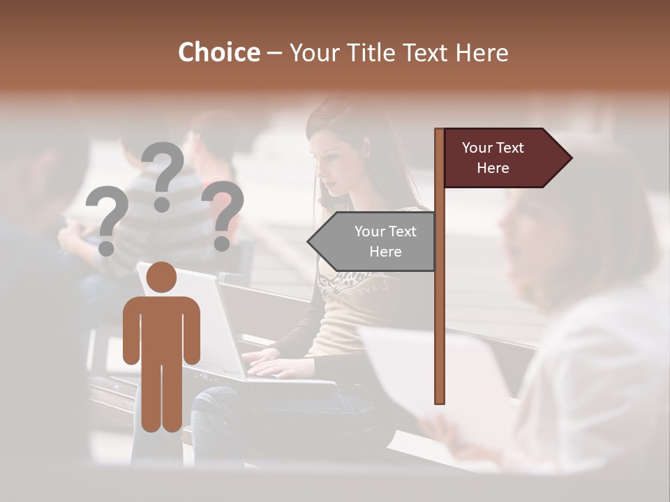 Beautiful Young Woman Working With Her Notebook Is Sitting Outdoors PowerPoint Template