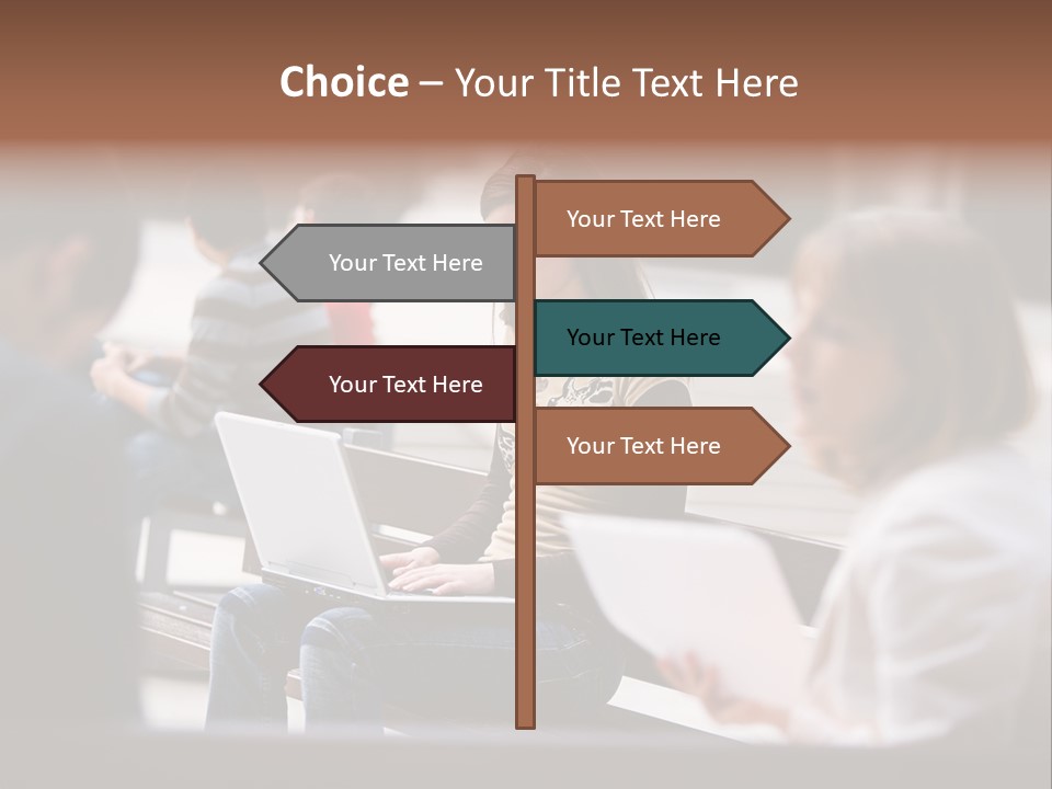 Beautiful Young Woman Working With Her Notebook Is Sitting Outdoors PowerPoint Template