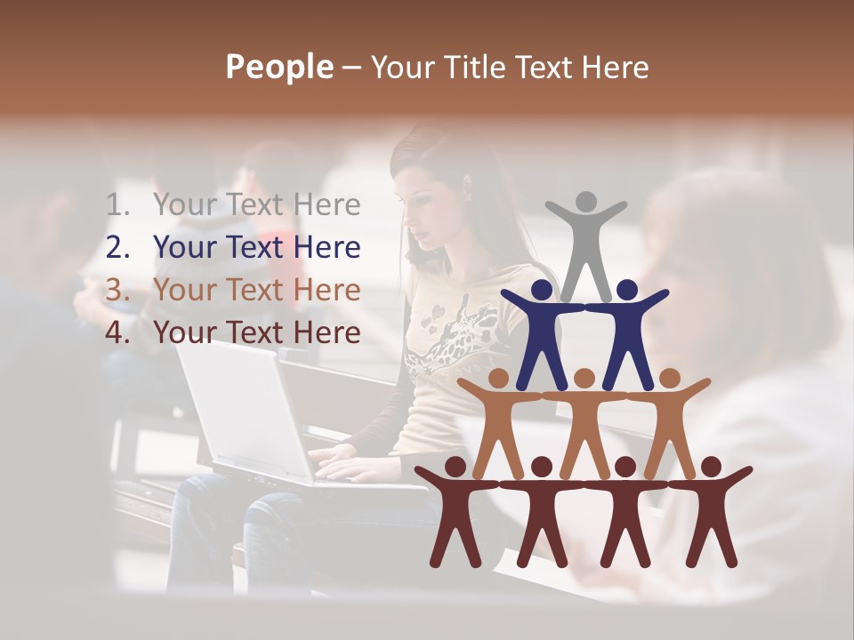 Beautiful Young Woman Working With Her Notebook Is Sitting Outdoors PowerPoint Template