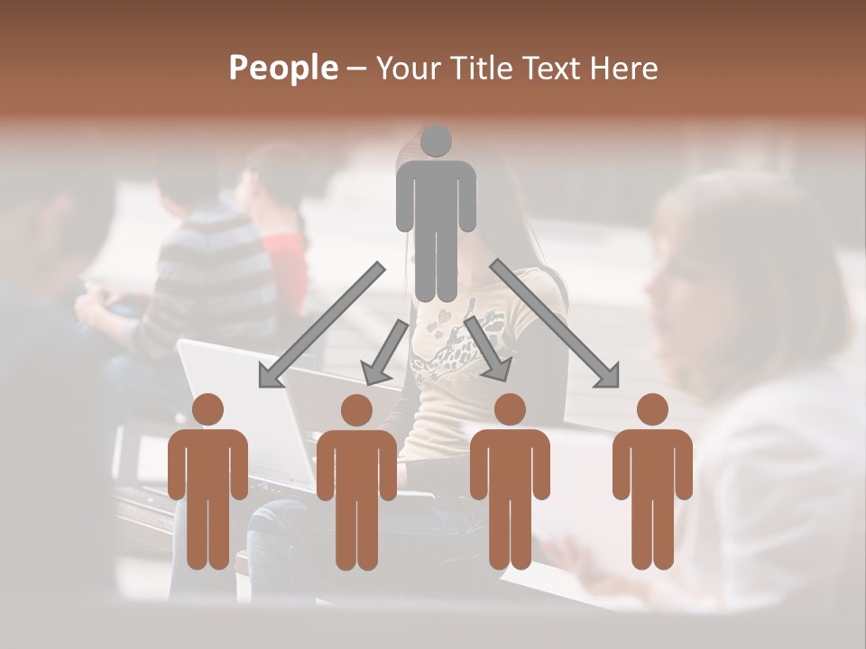 Beautiful Young Woman Working With Her Notebook Is Sitting Outdoors PowerPoint Template