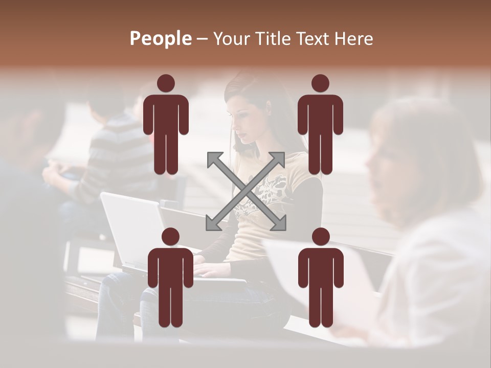 Beautiful Young Woman Working With Her Notebook Is Sitting Outdoors PowerPoint Template