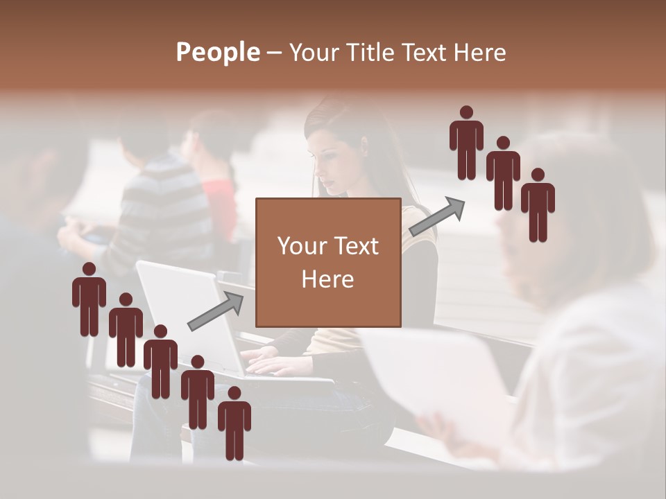 Beautiful Young Woman Working With Her Notebook Is Sitting Outdoors PowerPoint Template