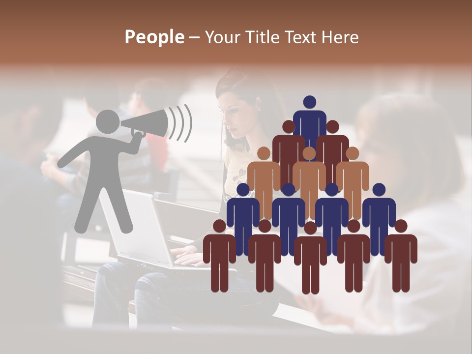 Beautiful Young Woman Working With Her Notebook Is Sitting Outdoors PowerPoint Template