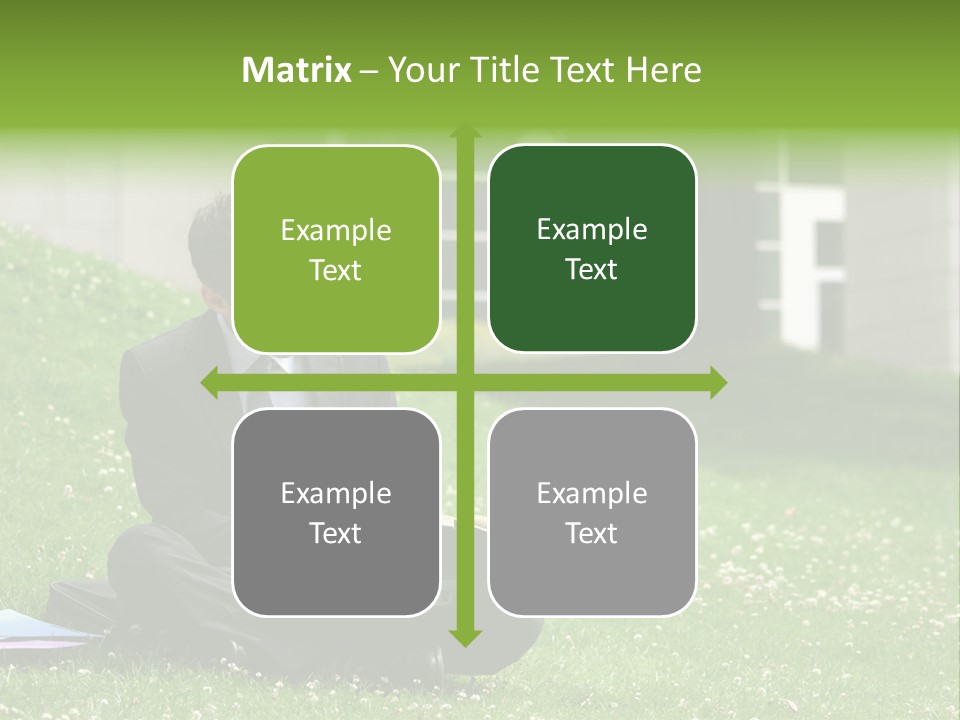 Business Man With Laptop And Notebook Working In The Park In Front Of Office Building PowerPoint Template