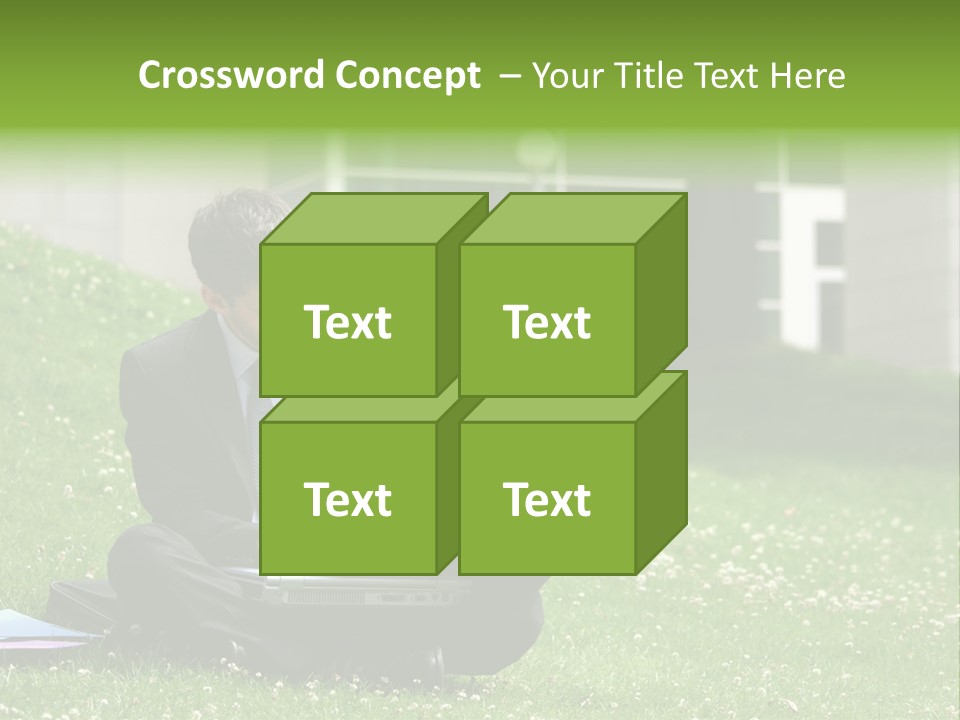 Business Man With Laptop And Notebook Working In The Park In Front Of Office Building PowerPoint Template