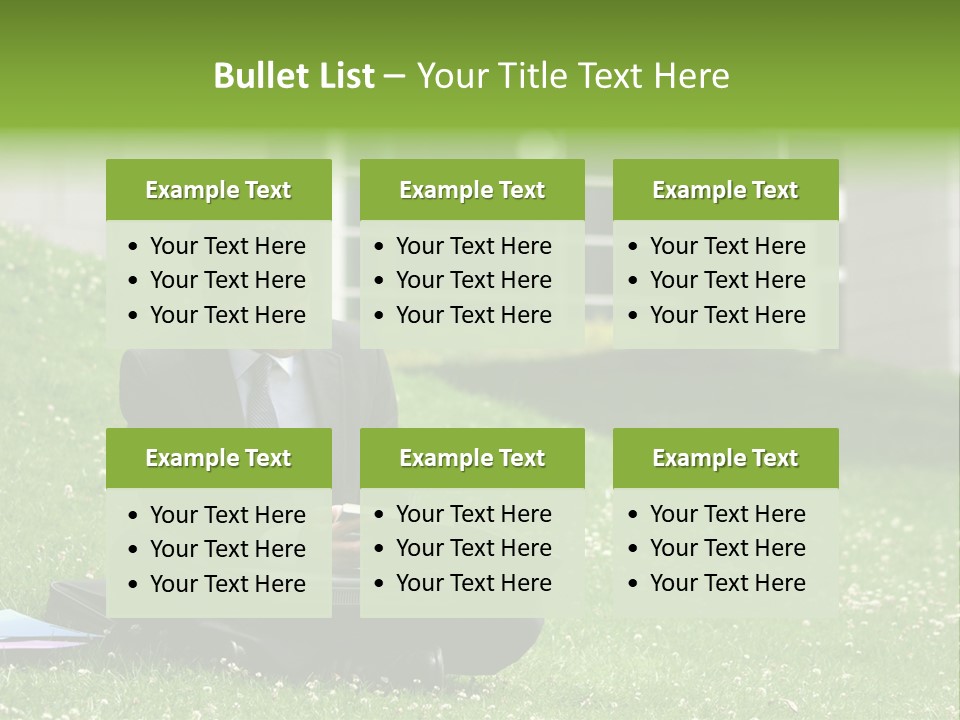 Business Man With Laptop And Notebook Working In The Park In Front Of Office Building PowerPoint Template