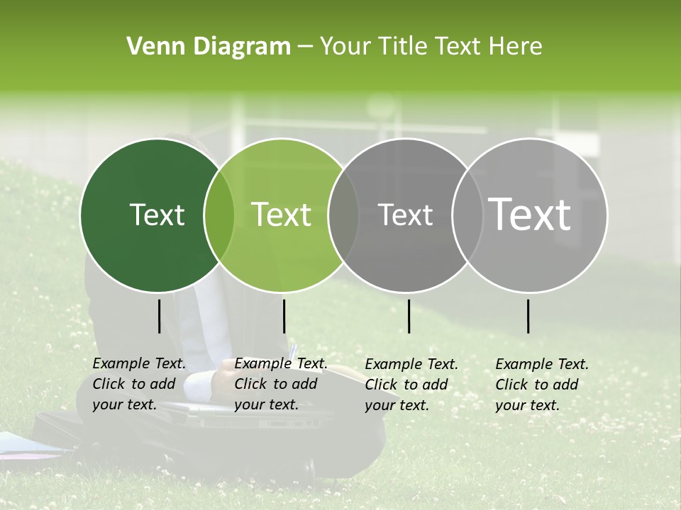 Business Man With Laptop And Notebook Working In The Park In Front Of Office Building PowerPoint Template