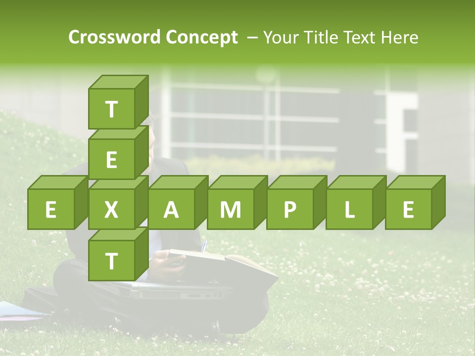 Business Man With Laptop And Notebook Working In The Park In Front Of Office Building PowerPoint Template