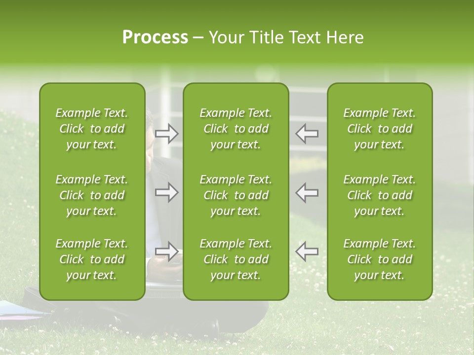 Business Man With Laptop And Notebook Working In The Park In Front Of Office Building PowerPoint Template