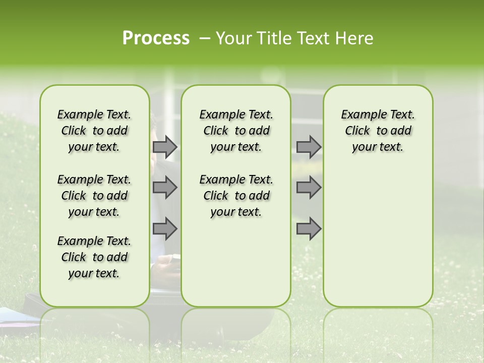 Business Man With Laptop And Notebook Working In The Park In Front Of Office Building PowerPoint Template