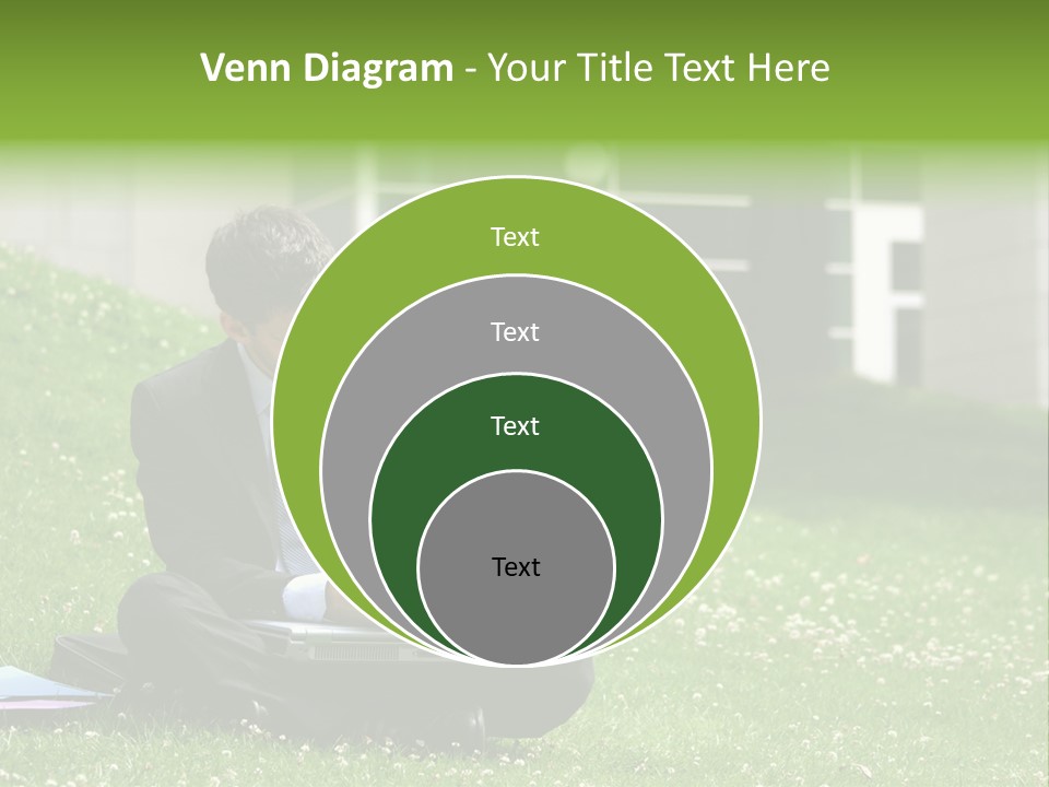 Business Man With Laptop And Notebook Working In The Park In Front Of Office Building PowerPoint Template