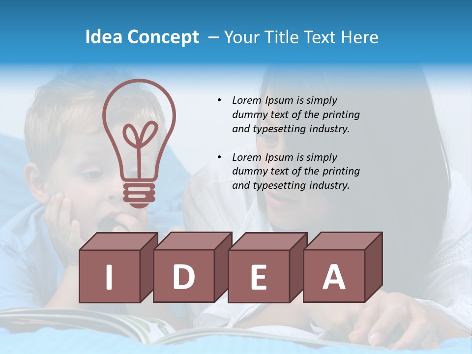 Mother And Three Years Old Boy Reading Book - Good Night PowerPoint Template