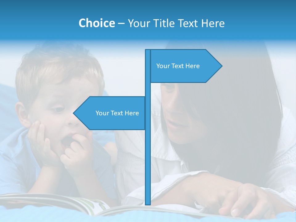 Mother And Three Years Old Boy Reading Book - Good Night PowerPoint Template