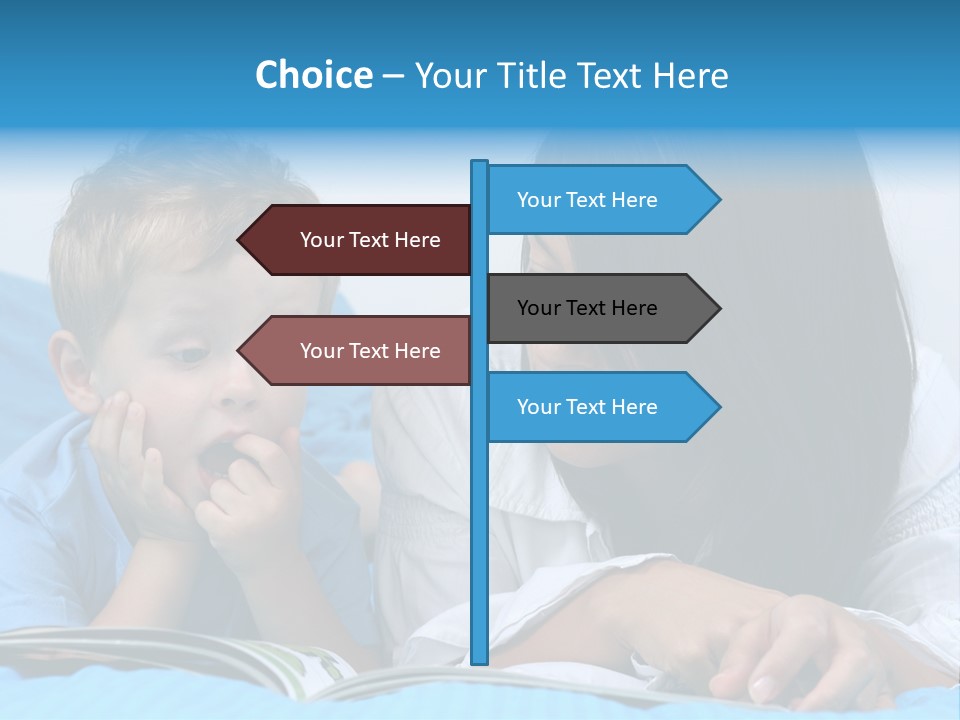 Mother And Three Years Old Boy Reading Book - Good Night PowerPoint Template