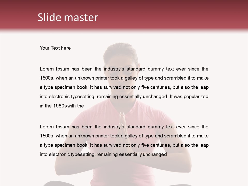 Mid  Multiethnic Woman Sitting In Namaste Position On Exercise Mat With Eyes Closed And Hands At Heart Center. PowerPoint Template