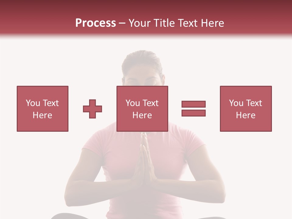 Mid  Multiethnic Woman Sitting In Namaste Position On Exercise Mat With Eyes Closed And Hands At Heart Center. PowerPoint Template