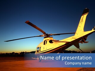 Helicopter Waiting For Takeoff At Sunrise PowerPoint Template