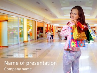 Shopping Young Woman Smiling In The Shopping Mall. PowerPoint Template