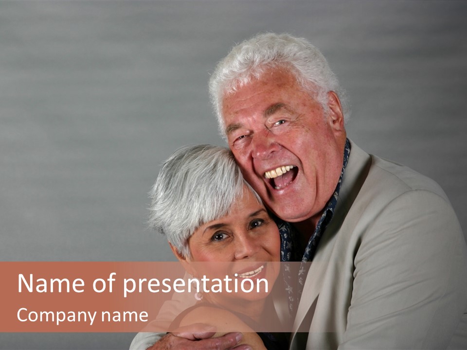 A Man And A Woman Are Smiling For The Camera PowerPoint Template