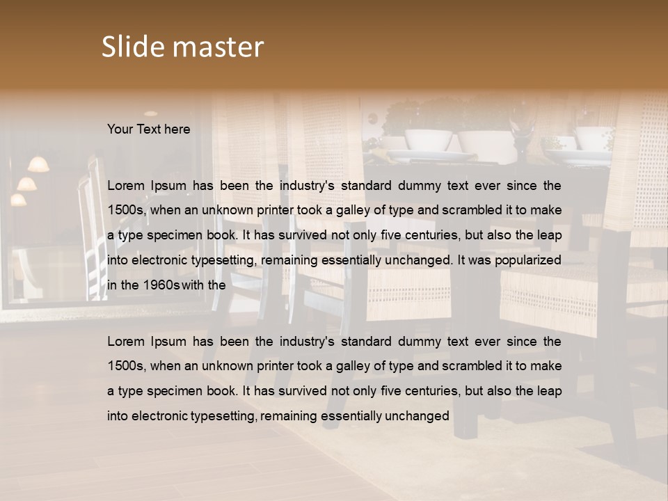 A Dining Room Table With Chairs And Plates On It PowerPoint Template