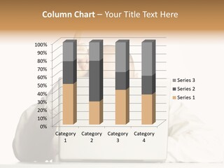 Business Man Hidden Behind Laptop Computer With Finger Raised Above Bald Head In An Aha Moment. PowerPoint Template