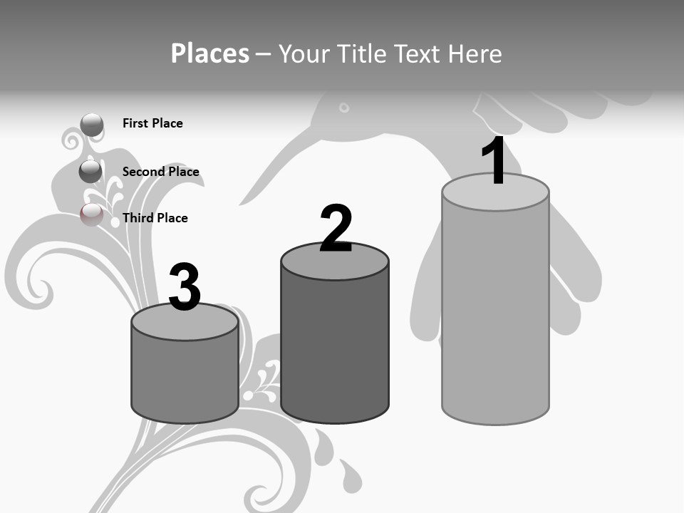 Unique Hummingbird And Flower Graphic Useful As Decoration And Ornament. Black Designs On A White Background. PowerPoint Template