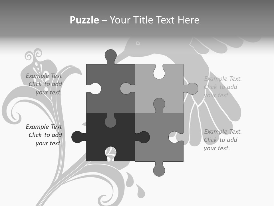 Unique Hummingbird And Flower Graphic Useful As Decoration And Ornament. Black Designs On A White Background. PowerPoint Template