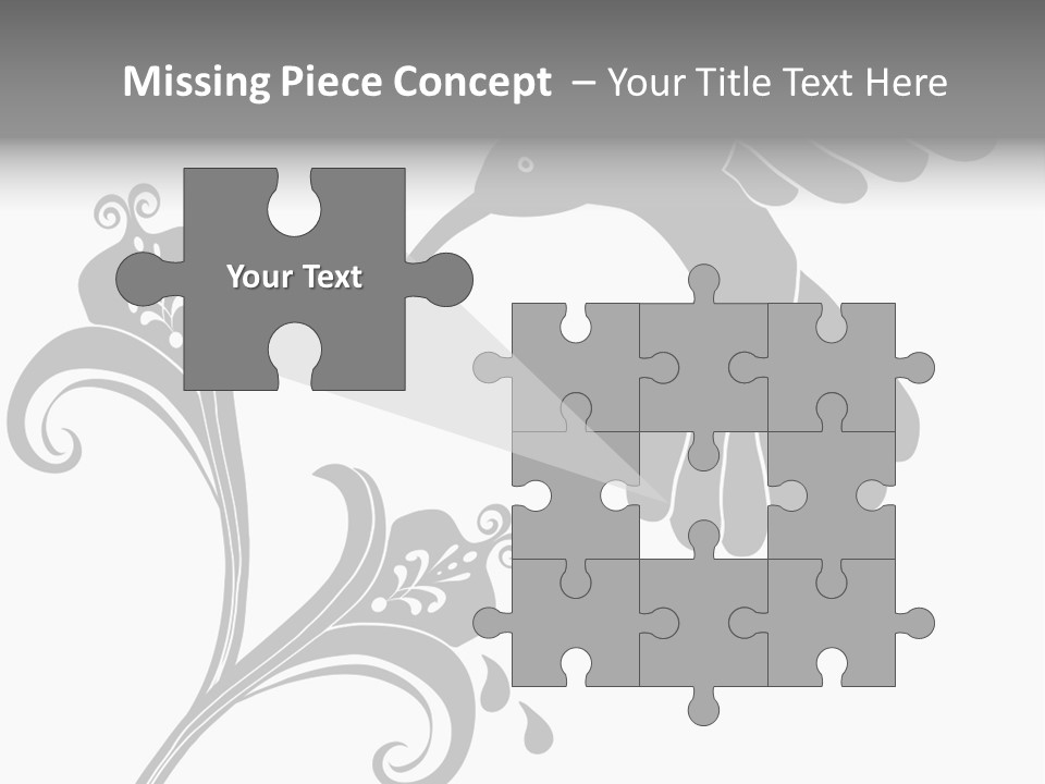 Unique Hummingbird And Flower Graphic Useful As Decoration And Ornament. Black Designs On A White Background. PowerPoint Template