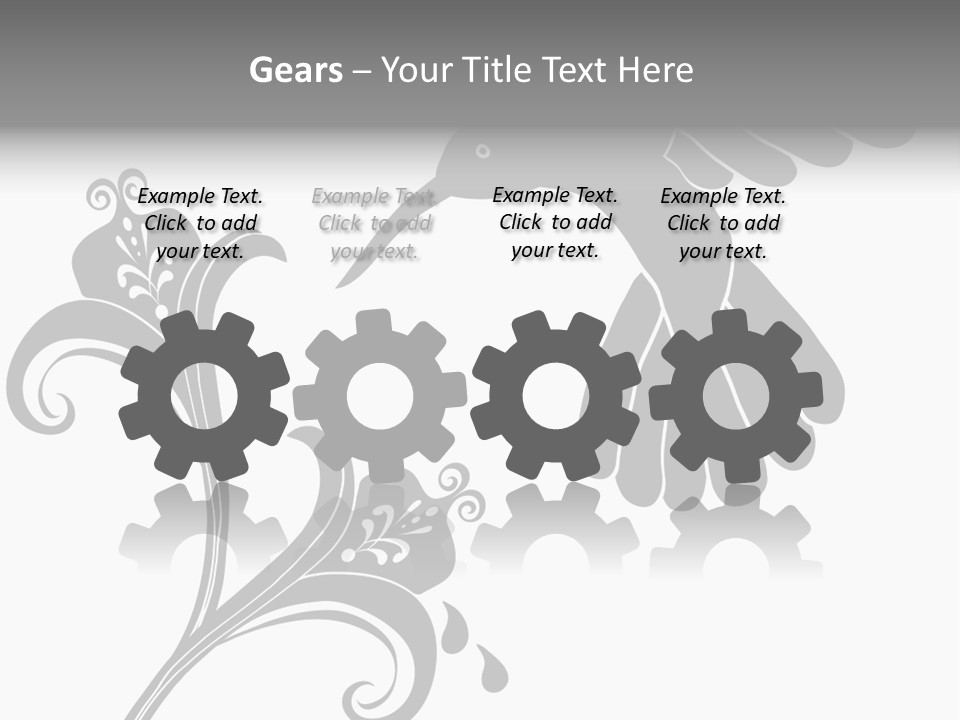 Unique Hummingbird And Flower Graphic Useful As Decoration And Ornament. Black Designs On A White Background. PowerPoint Template