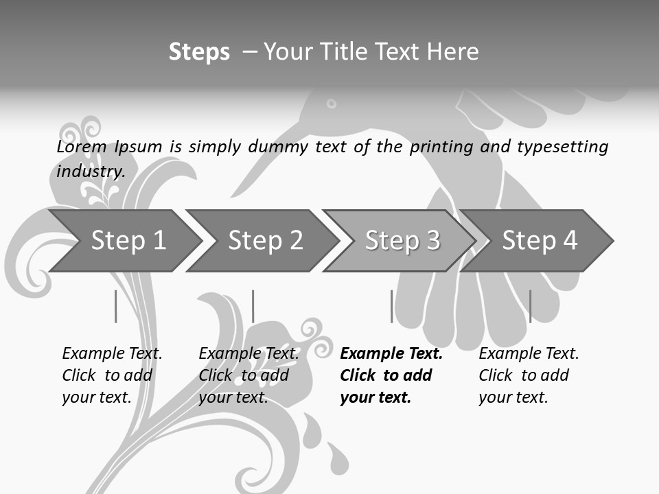 Unique Hummingbird And Flower Graphic Useful As Decoration And Ornament. Black Designs On A White Background. PowerPoint Template