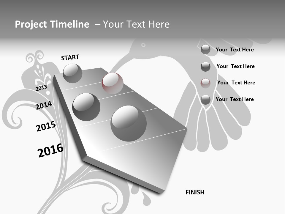 Unique Hummingbird And Flower Graphic Useful As Decoration And Ornament. Black Designs On A White Background. PowerPoint Template