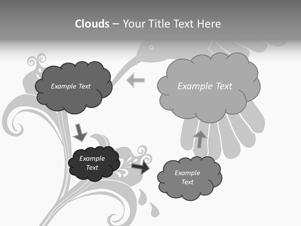 Unique Hummingbird And Flower Graphic Useful As Decoration And Ornament. Black Designs On A White Background. PowerPoint Template