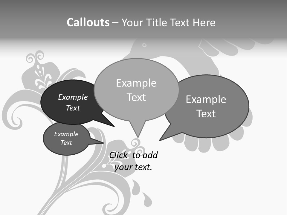 Unique Hummingbird And Flower Graphic Useful As Decoration And Ornament. Black Designs On A White Background. PowerPoint Template