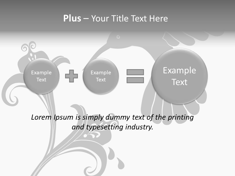 Unique Hummingbird And Flower Graphic Useful As Decoration And Ornament. Black Designs On A White Background. PowerPoint Template