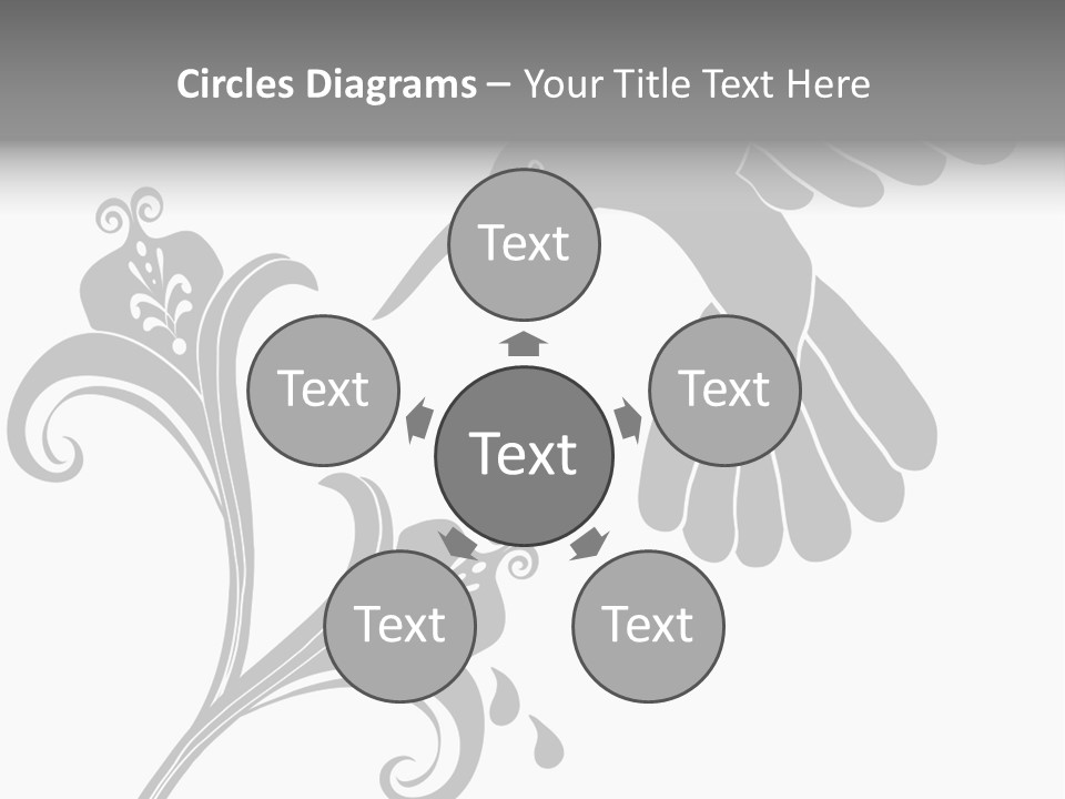 Unique Hummingbird And Flower Graphic Useful As Decoration And Ornament. Black Designs On A White Background. PowerPoint Template