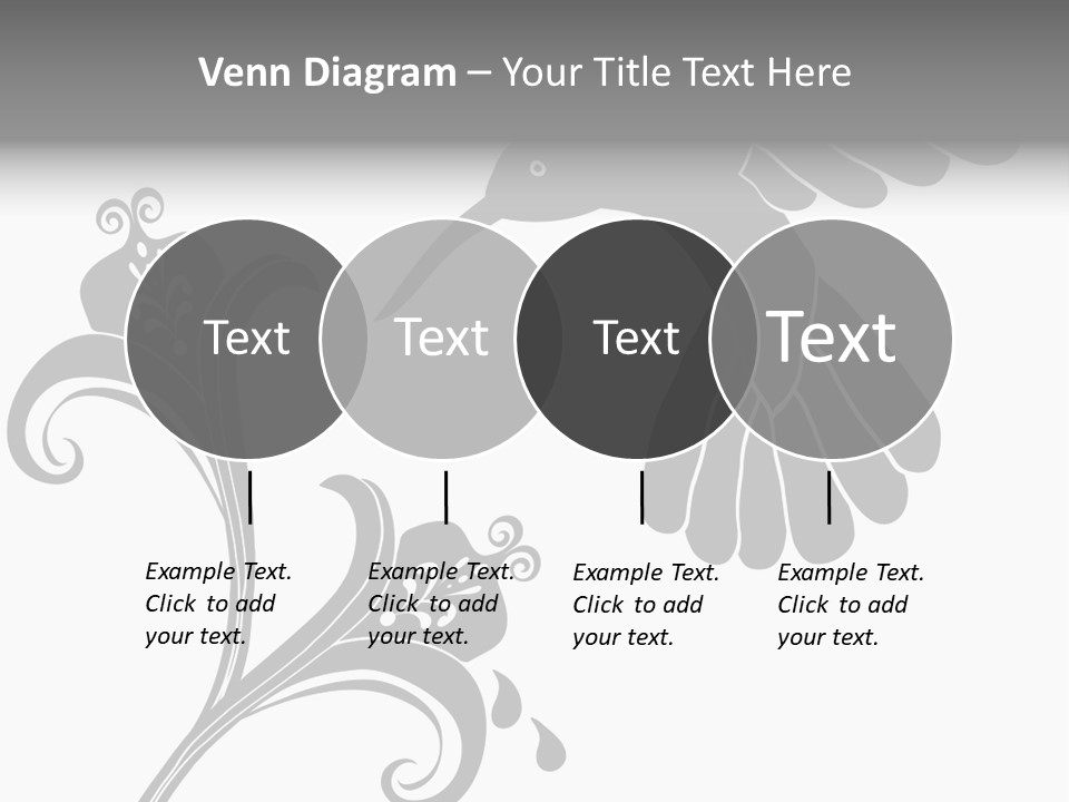 Unique Hummingbird And Flower Graphic Useful As Decoration And Ornament. Black Designs On A White Background. PowerPoint Template