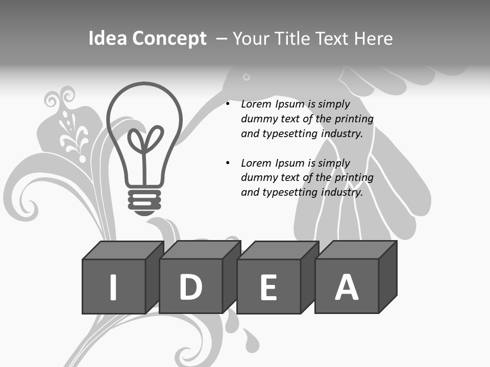 Unique Hummingbird And Flower Graphic Useful As Decoration And Ornament. Black Designs On A White Background. PowerPoint Template