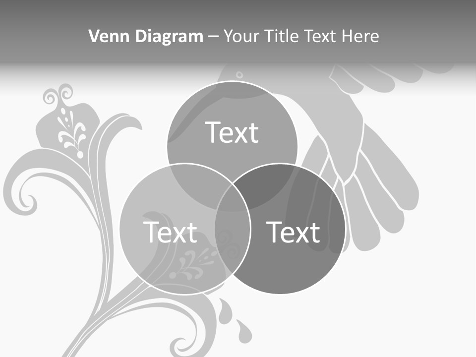 Unique Hummingbird And Flower Graphic Useful As Decoration And Ornament. Black Designs On A White Background. PowerPoint Template