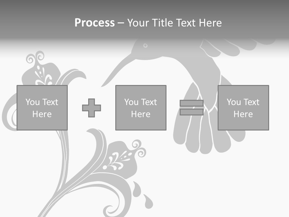 Unique Hummingbird And Flower Graphic Useful As Decoration And Ornament. Black Designs On A White Background. PowerPoint Template