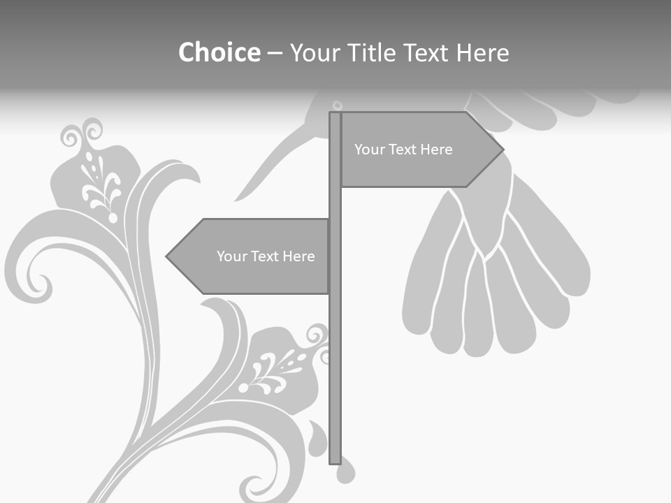 Unique Hummingbird And Flower Graphic Useful As Decoration And Ornament. Black Designs On A White Background. PowerPoint Template