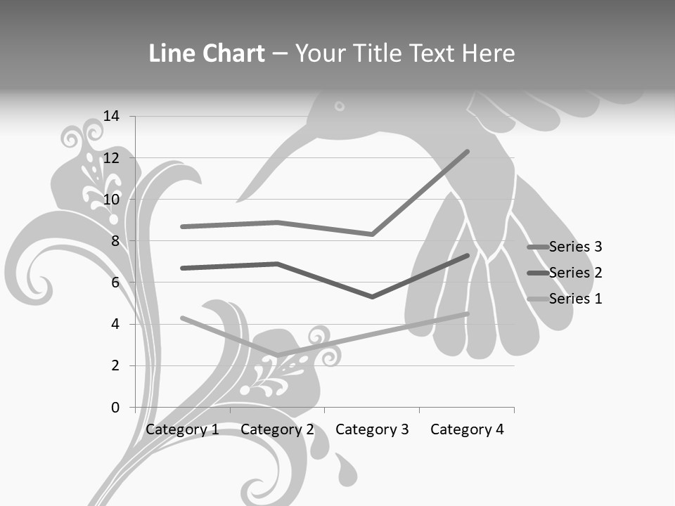 Unique Hummingbird And Flower Graphic Useful As Decoration And Ornament. Black Designs On A White Background. PowerPoint Template