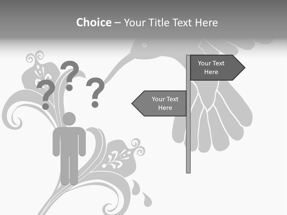 Unique Hummingbird And Flower Graphic Useful As Decoration And Ornament. Black Designs On A White Background. PowerPoint Template