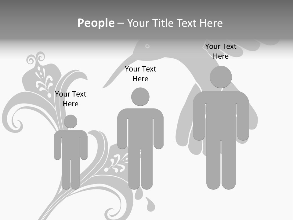 Unique Hummingbird And Flower Graphic Useful As Decoration And Ornament. Black Designs On A White Background. PowerPoint Template