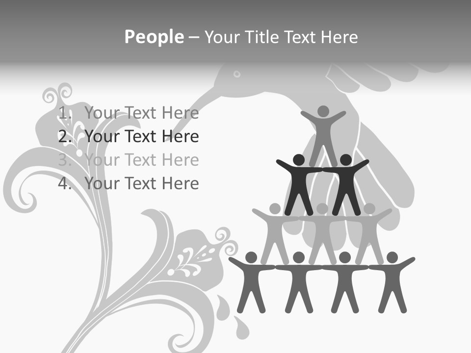 Unique Hummingbird And Flower Graphic Useful As Decoration And Ornament. Black Designs On A White Background. PowerPoint Template