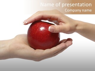 Mans Hand Is Giving An Apple To The Women Hand. PowerPoint Template