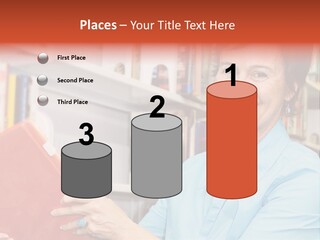 A Pretty Librarian In Her Wheelchair Shelving Books. PowerPoint Template