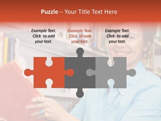 A Pretty Librarian In Her Wheelchair Shelving Books. PowerPoint Template