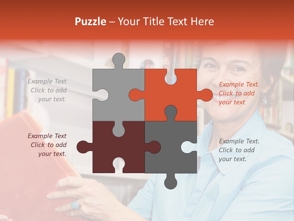 A Pretty Librarian In Her Wheelchair Shelving Books. PowerPoint Template